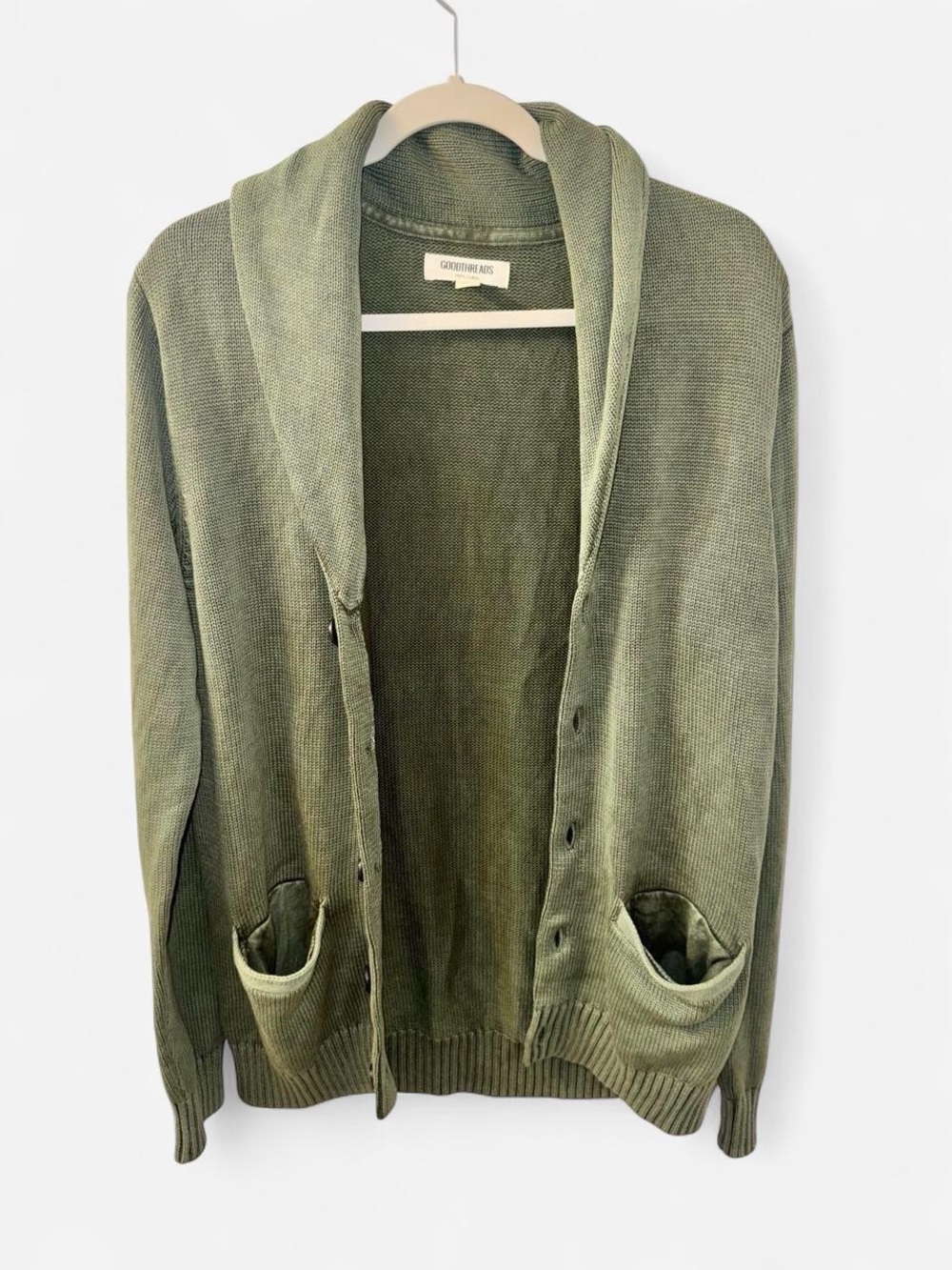 Goodthreads Men's Olive Shawl Collar Cardigan - Green Knit